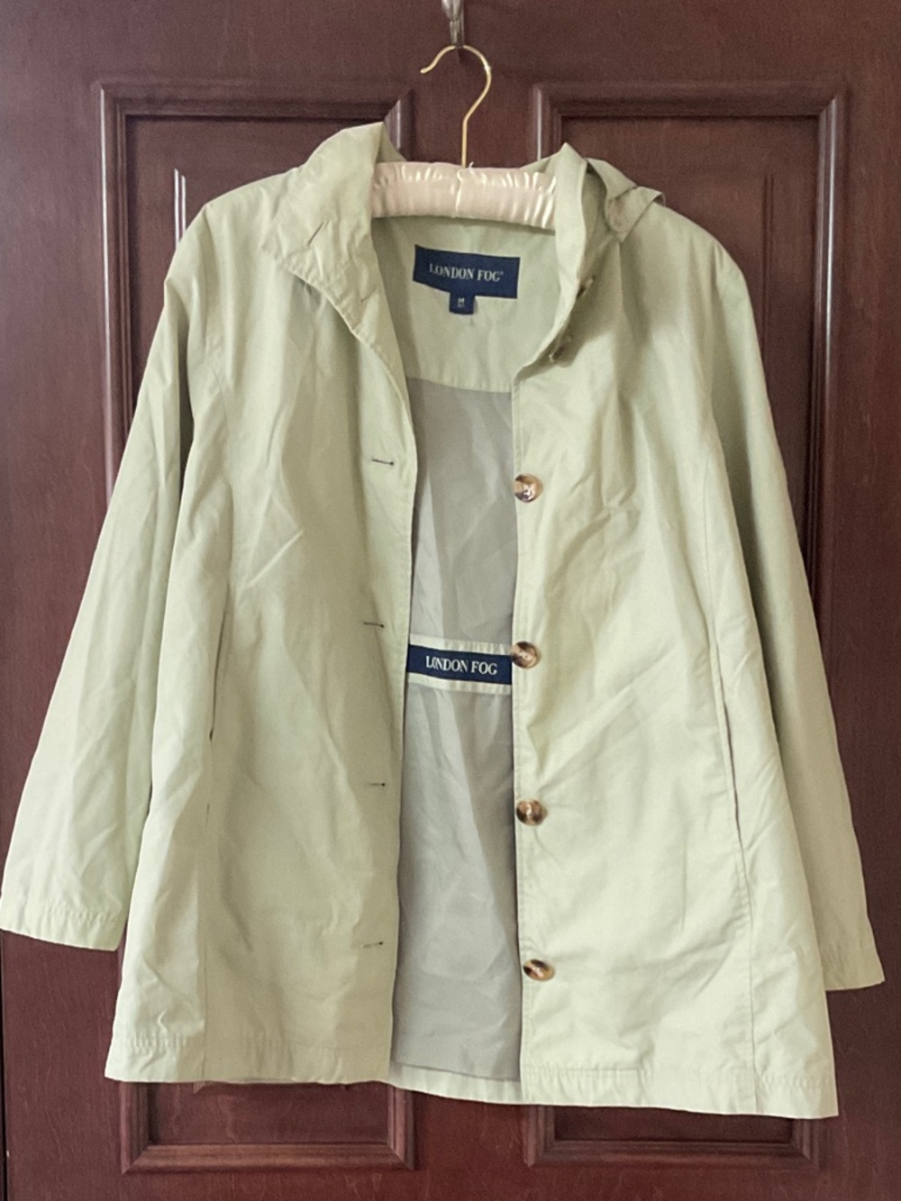 London Fog Pale Green Hooded Button-Up Coat